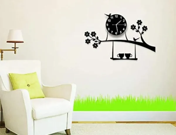 3d wall clock Birds on Tree with Coffee Cups Creative 3D DIY Wooden Wall Clock - Image 2