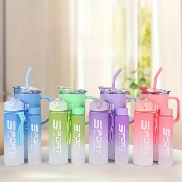 (Pack of 3) Water Bottles Set, Sports Water Cups, Portable Drinking Cups, Summer Drinkware, For Outdoor Camping, Hiking, Fitness (Random Color) - Image 3