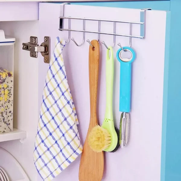 5 Hooks Over The Door Hanger / Metal Closet Organizer Door Hangers For Cloths / Multipurpose Hanging Storage Rack For Kitchen, Washroom, Bedroom - Image 9