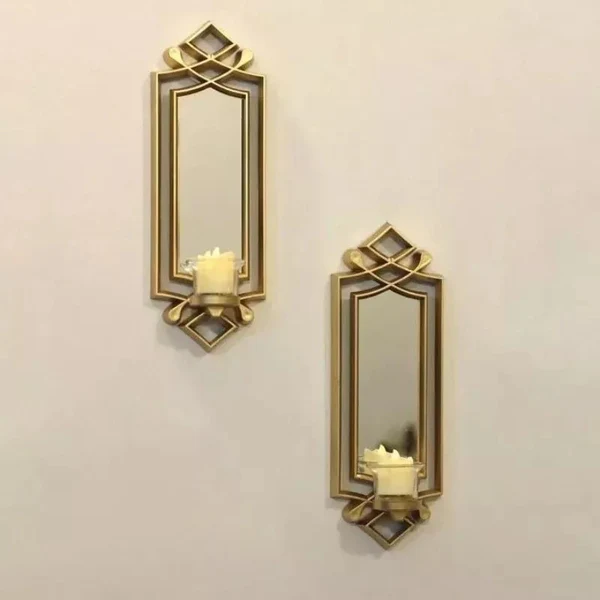 2 Pcs Fancy Wall Mirror & Candle Stand Decor For Home & Office - Image 3