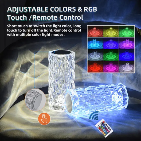 16 Colors Diamond Rose Crystal Touch Lamp Bedside Acrylic Usb Rechargeable Table Lamp - With Remote - Image 5