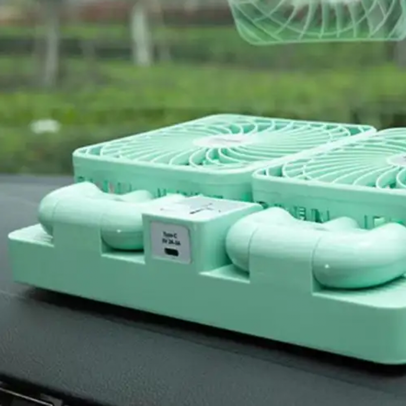 Double Head Solar Portable Desktop Air Conditioning Fan | Double Head Solar Fan - Rechargeable Fan Strong Cold Air Fast Cooling USB Fan for Indoor/Outdoor (Random Color) - Image 3