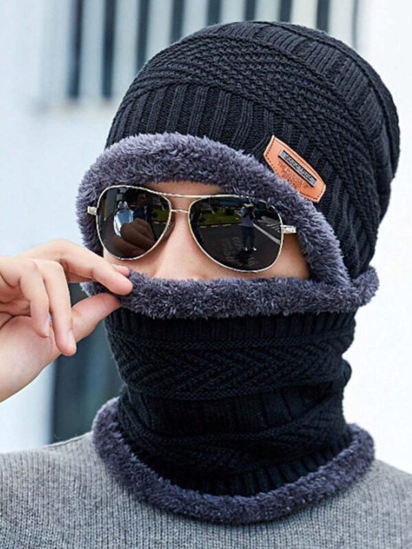 Head & Neck Cap Beanies Combo - woolen winter beanie cap with neck warmer muffler for men and women (Black) - Image 8
