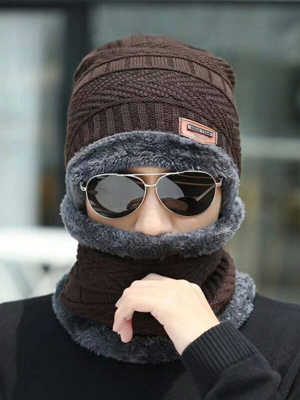 Head & Neck Cap Beanies Combo - woolen winter beanie cap with neck warmer muffler for men and women (Black) - Image 12