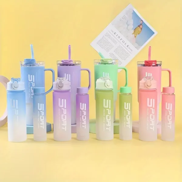 (Pack of 3) Water Bottles Set, Sports Water Cups, Portable Drinking Cups, Summer Drinkware, For Outdoor Camping, Hiking, Fitness (Random Color) - Image 4