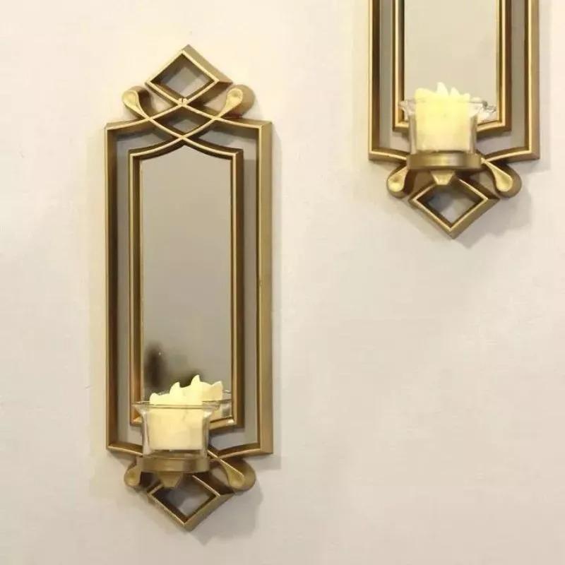 2 Pcs Fancy Wall Mirror & Candle Stand Decor For Home & Office - Image 2
