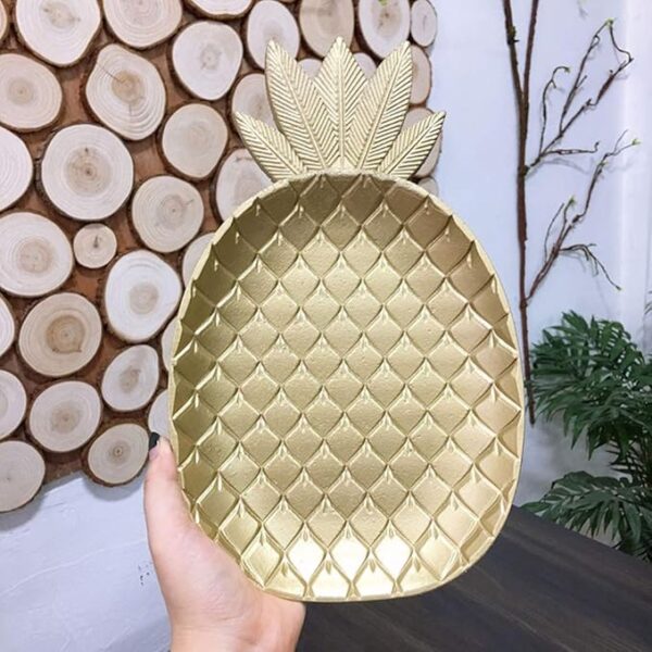 Healifty Gold Decorative Tray Pineapple Shape Decoration Serving Dish for Party Snacks Jewelry Display - Image 2