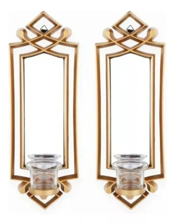 2 Pcs Fancy Wall Mirror & Candle Stand Decor For Home & Office - Image 4