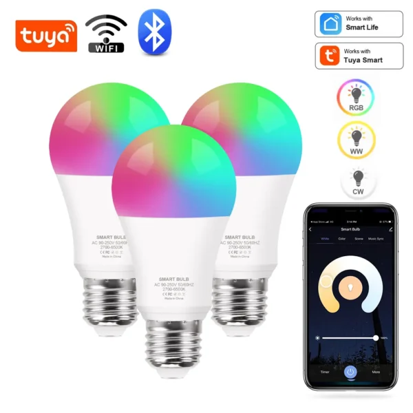Color Changing Smart WIFI RGB led bulb, Dim-able and Color changing - Voice Controlled, 13watt - 220V LED Smart RGB Bulb, 16 Million colors + White - Image 12