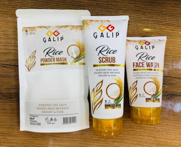 Galib Rice Facial Kit - 3-Step Skincare Set with Wash, Scrub, and Mask - Image 2