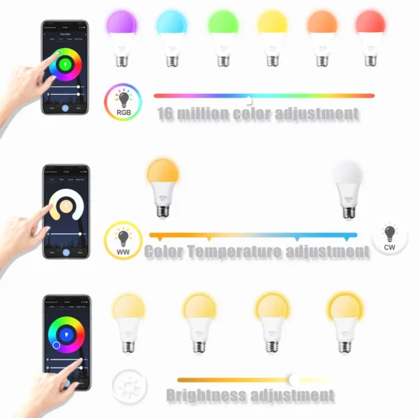 Color Changing Smart WIFI RGB led bulb, Dim-able and Color changing - Voice Controlled, 13watt - 220V LED Smart RGB Bulb, 16 Million colors + White - Image 13