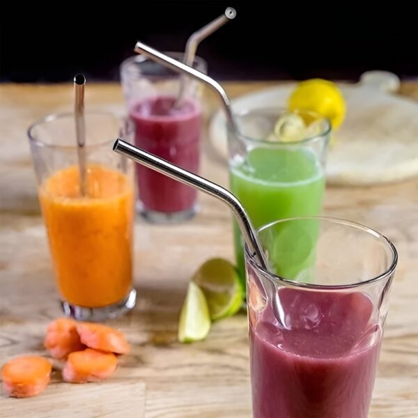 3 Pcs Set - Reusable Stainless Steel 2 Metal Straws with Cleaning Brush - Image 2