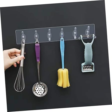 (Pack of 2 ) 6 Row Transparent Wall Hooks Self Adhesive Clothes Coat Door Hanger Towel Key Holder Bathroom Kitchen Storage Sticker Hook - Image 3