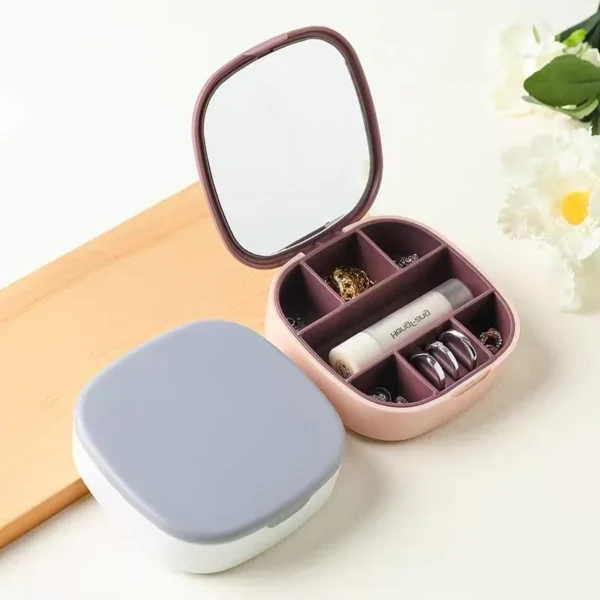 Portable Mini Jewelry Organizer Box With Mirror | Mini Travel Jewelry Case for Women (Random color) - Image 2