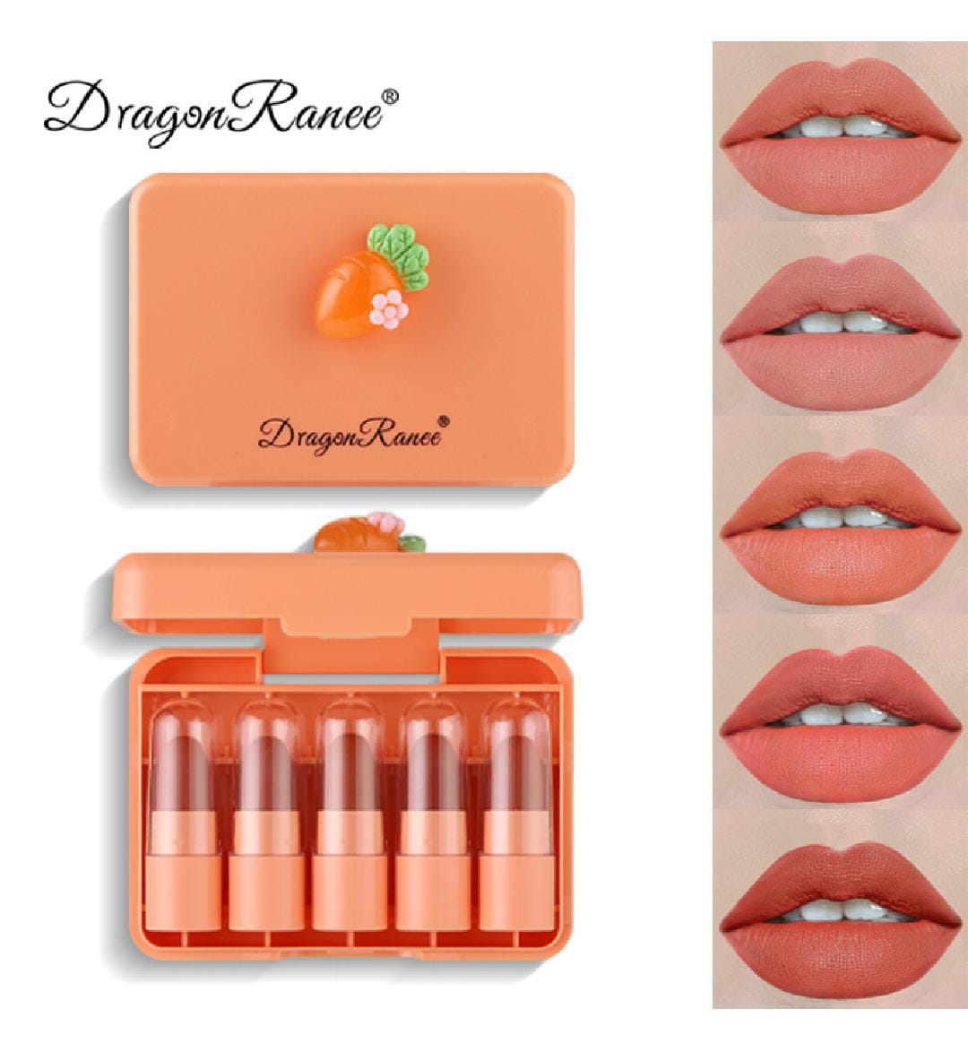 5 Pcs Dragon Ranee Carrot Mini Lipstick Set | Long Lasting Makeup Waterproof Lipstick (Random Color) - Image 7