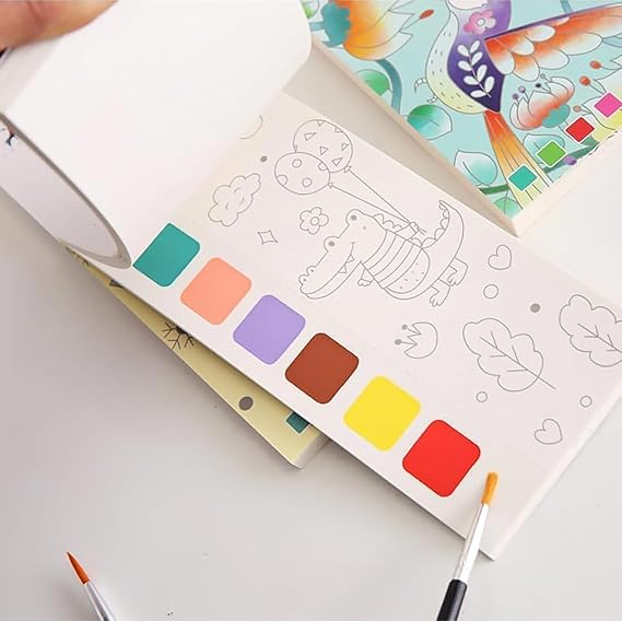 Watercolour Painting Notepad for Kids | Water Painting Book with Water Colour with Painting Brush (Random book)