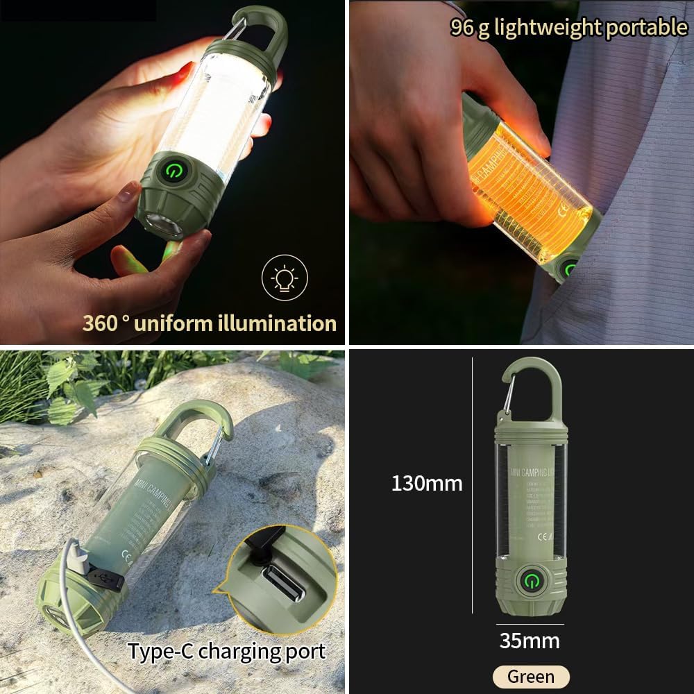 Rechargeable LED Mini Camping Flashlight, Portable Outdoor Light with Hook, White Warm Light and Red Light, - Image 12