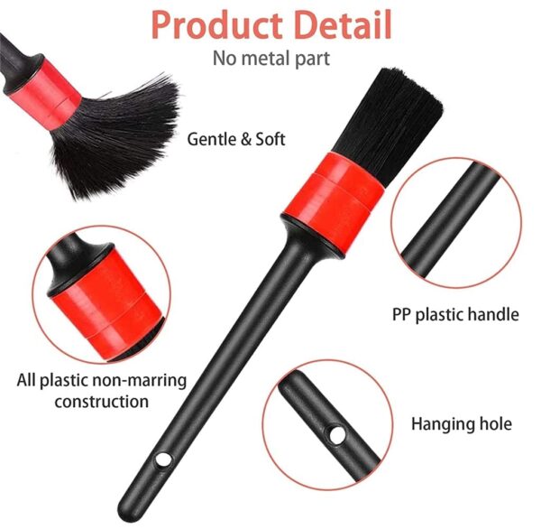 5 pcs Car Detailing Brushes Set | Car Cleaning Brush | Car Interior Cleaning Brush for Exterior,Leather, Air Vents & Emblems | Different Sizes with Hanging Holder Option - Image 6