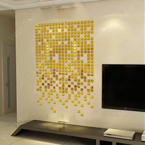 Gold Square Acrylic Wall Mirror Stickers / Wall Decoration art (100pcs)