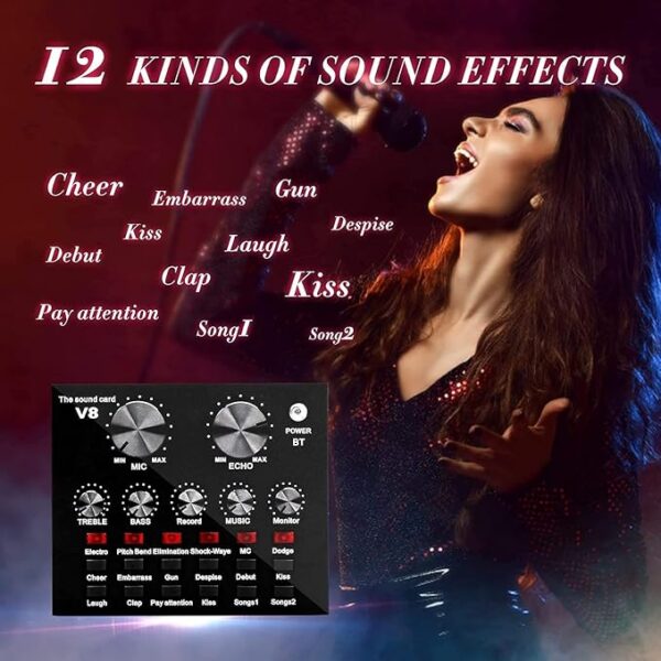 Podcast Mic Set With Live Sound Card,condenser Microphone With Rechargeable 12 Kinds Of Auxiliary Background For Karaoke Singing, Youtube Recording - Image 6