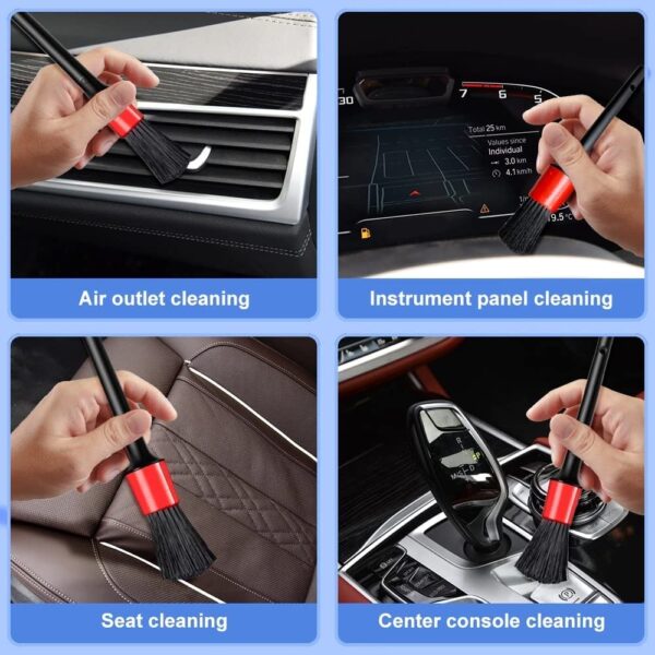 5 pcs Car Detailing Brushes Set | Car Cleaning Brush | Car Interior Cleaning Brush for Exterior,Leather, Air Vents & Emblems | Different Sizes with Hanging Holder Option - Image 8