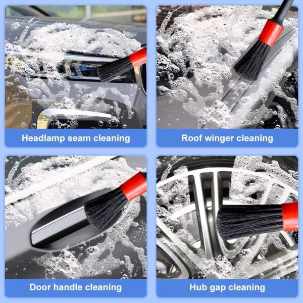 5 pcs Car Detailing Brushes Set | Car Cleaning Brush | Car Interior Cleaning Brush for Exterior,Leather, Air Vents & Emblems | Different Sizes with Hanging Holder Option - Image 9