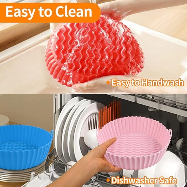Silica Gel Baking Tray | Airfryer Silicone Pot | Silicone Round Air Fryer Liner With Handle Non-stick Heat Resistant (Random color) - Image 11