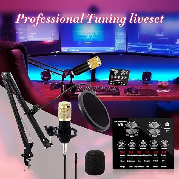 Podcast Mic Set With Live Sound Card,condenser Microphone With Rechargeable 12 Kinds Of Auxiliary Background For Karaoke Singing, Youtube Recording - Image 5