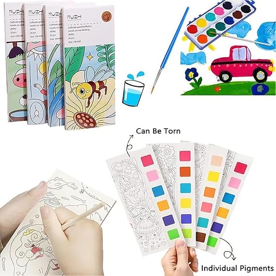 Watercolour Painting Notepad for Kids | Water Painting Book with Water Colour with Painting Brush (Random book) - Image 7