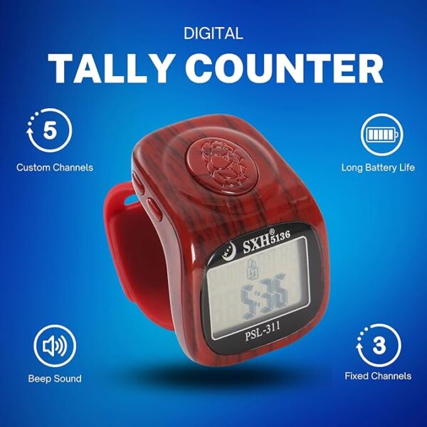 Digital Islamic Finger Tasbeeh LED, Beep Sound, Time Clock & Reset Button - Premium Quality Counter & Tasbeeh Digital Tally Counter ( Random Color ) - Image 4