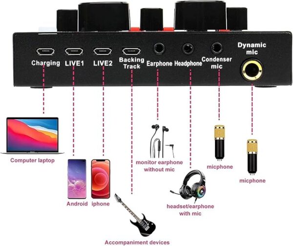 Podcast Mic Set With Live Sound Card,condenser Microphone With Rechargeable 12 Kinds Of Auxiliary Background For Karaoke Singing, Youtube Recording - Image 9