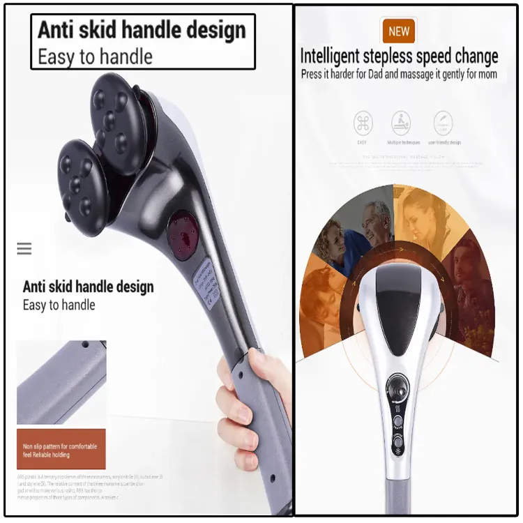 Double Head Full Body Massager Machine Variable Speed Far Infrared |  Electric Facial Deep Tissue Fitness Massage Stick – Head Neck Waist Leg Muscles Pain Relief Massage Hammer – Handheld Deep Tissue massager - Image 6