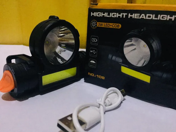 2 in 1 Headlight Torch Lamp – 3W LED+COB with Built-in Battery, Waterproof & USB Charge – Model: 108 - Image 7
