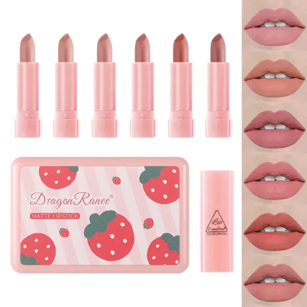 Dragon Ranee 6 Pieces Velvet Matte Pink Lipstick Set | Long Lasting Makeup Waterproof Lip Gloss for Girls & Womens - Image 2