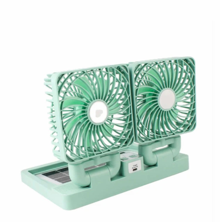 Double Head Solar Portable Desktop Air Conditioning Fan | Double Head Solar Fan - Rechargeable Fan Strong Cold Air Fast Cooling USB Fan for Indoor/Outdoor (Random Color) - Image 5