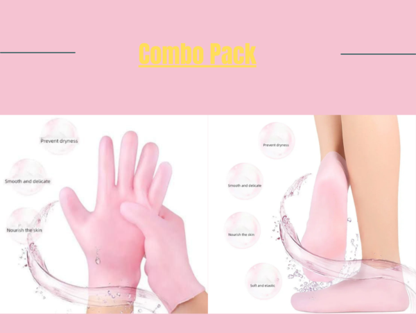 (Combo Pack) Moisturizing Glove and Socks Set, Silicone Gel Spa  Socks For Dry Cracked Skin & Silicone Jelly Socks Gel Moisturizing Socks Foot Care Protector