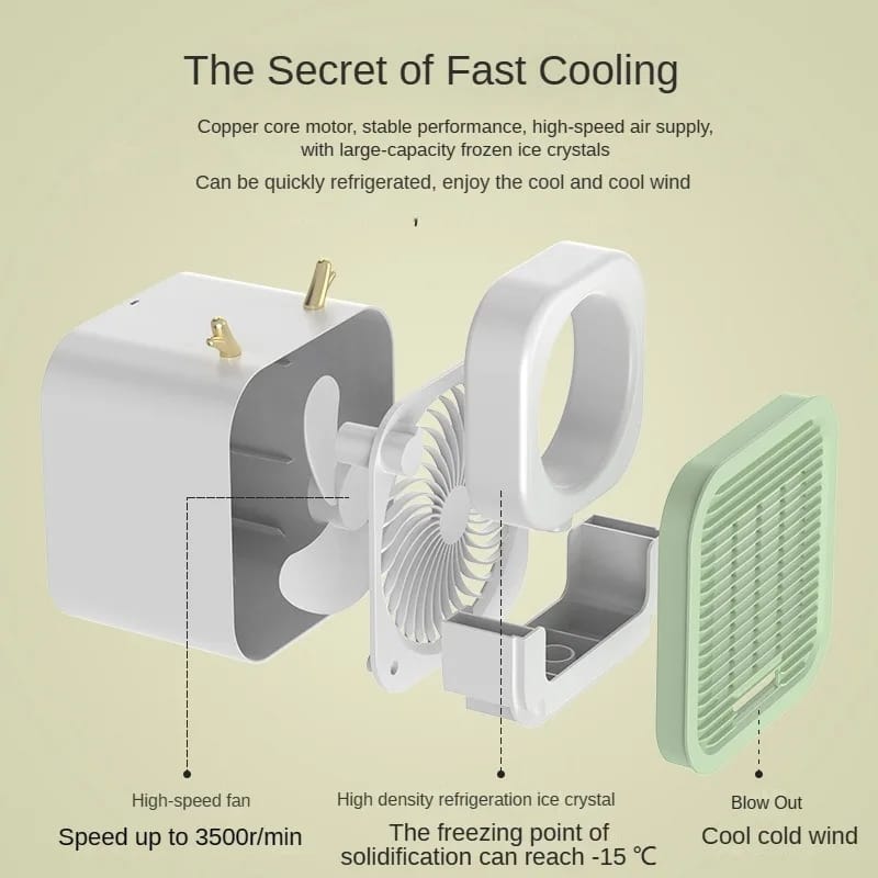 Portable Desktop Air Conditioning Fan | Three Gears Adjustable Strong Cold Air Fast Cooling USB Fan for Indoor Rechargeable (Random Colour) - Image 4