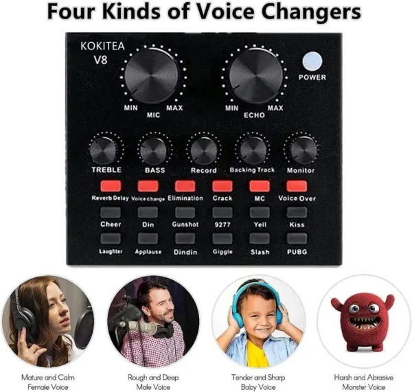 Podcast Mic Set With Live Sound Card,condenser Microphone With Rechargeable 12 Kinds Of Auxiliary Background For Karaoke Singing, Youtube Recording - Image 10