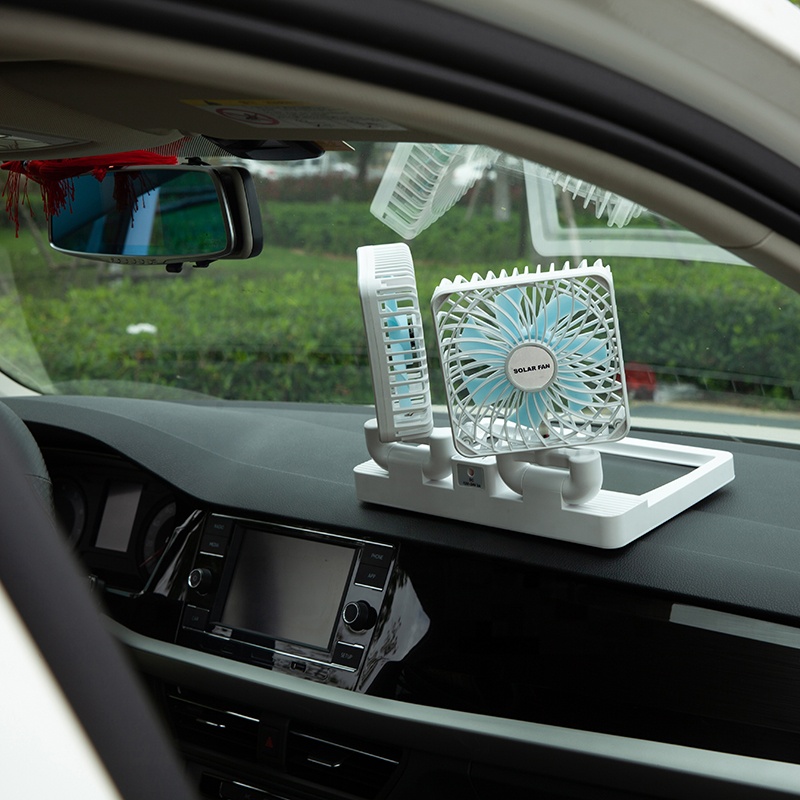 Double Head Solar Portable Desktop Air Conditioning Fan | Double Head Solar Fan - Rechargeable Fan Strong Cold Air Fast Cooling USB Fan for Indoor/Outdoor (Random Color) - Image 8