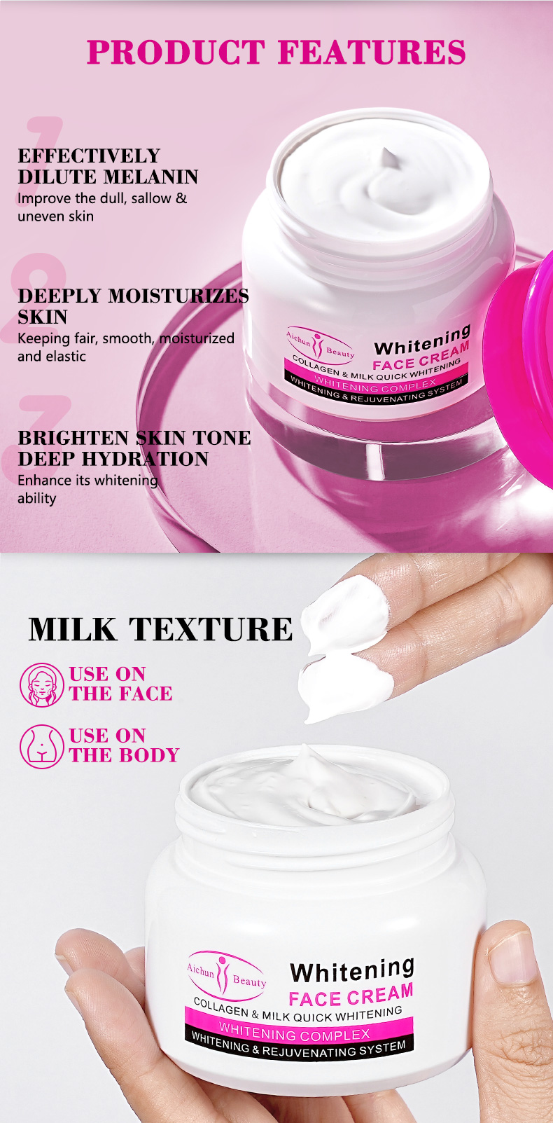 Aichun Beauty Moisturizing Natural Bright Skin Care Whitening Cream | Best Cream For All Types Of Skin | 80ml - Image 4