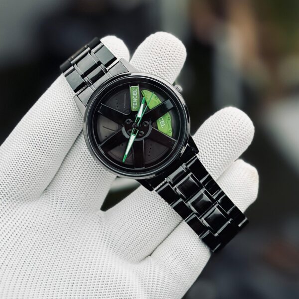 MA1 Black Car Sport Rim Hub Wheel Wristwatch for Mens (random dial color and random strap color) - Image 3