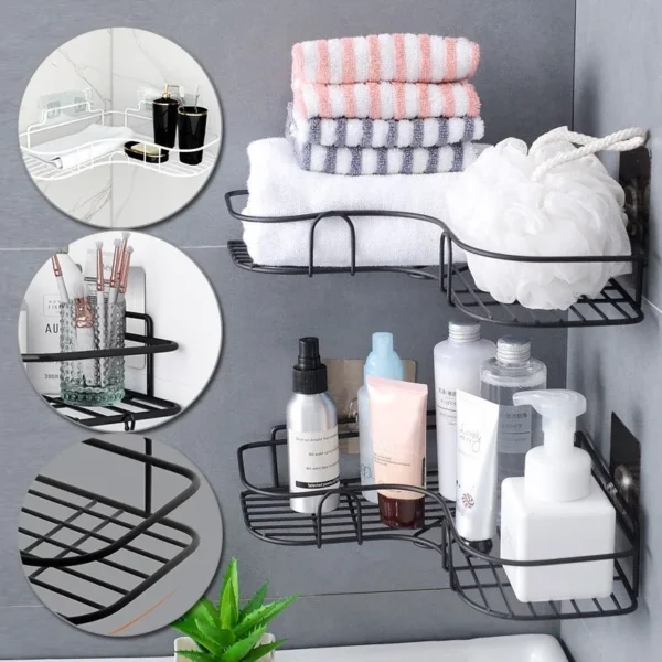 Metal Corner Rack For Bathroom & Kitchen | Bathroom Metal Shelf Organizer | Storage Rack Corner Frame Shampoo Storage Holder | Wall Mount Bathroom Accessories (Without Hook) - Image 8
