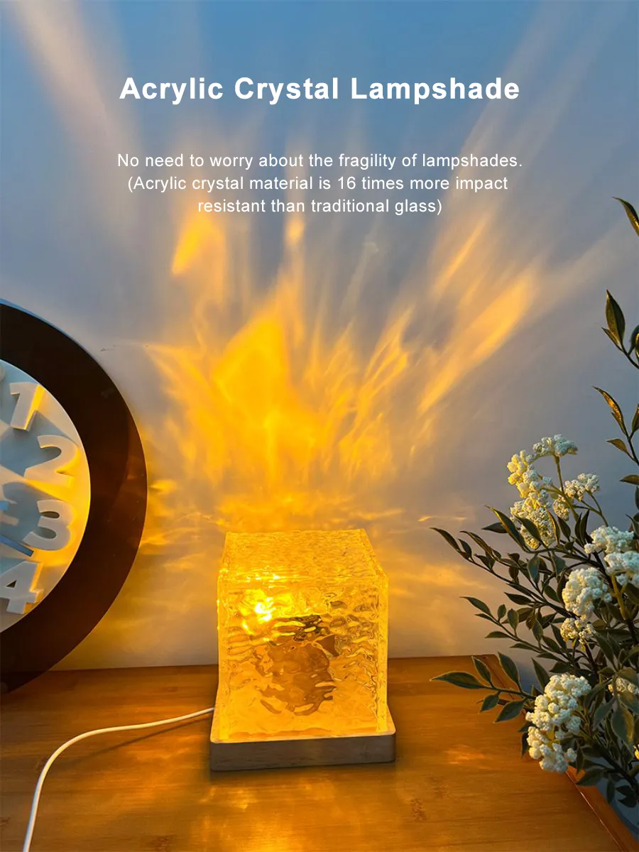 Dynamic Rotating Water Ripple Night Light 3 Colors Flame Crystal Lamp for Living Room Study Bedroom (No remote  Attached USB cable) - Image 10