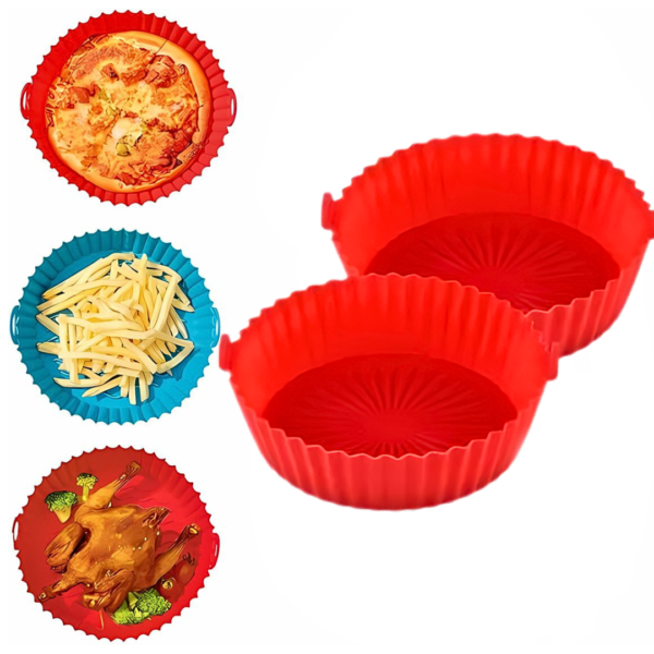 Silica Gel Baking Tray | Airfryer Silicone Pot | Silicone Round Air Fryer Liner With Handle Non-stick Heat Resistant (Random color)