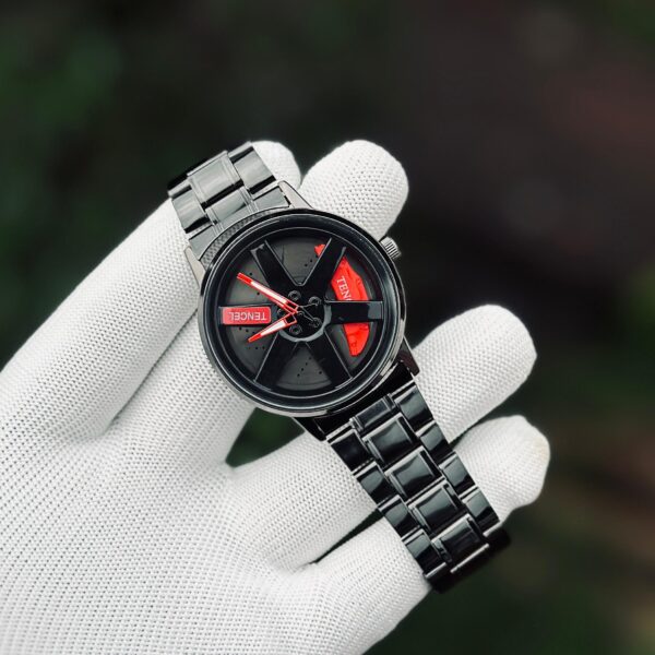 MA1 Black Car Sport Rim Hub Wheel Wristwatch for Mens (random dial color and random strap color) - Image 6