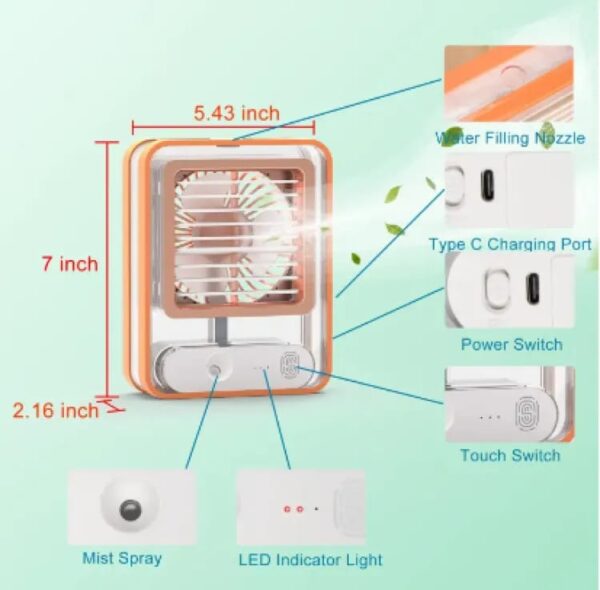 Rechargeable Mini Mist Humidifier Fan Portable Desktop Air Conditioner USB Mini Air Cooler Fan Water Cooling Fan with 3 Speed Spray Humidifier Purifier Indoor,Outdoor  (Random Color) - Image 7