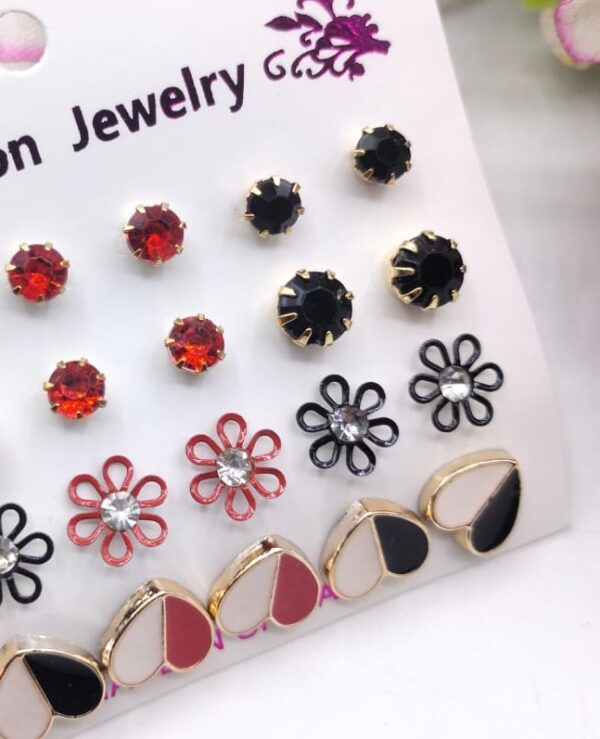 Trendy Artificial Stones Ear Studs - Multi Heart - Image 3