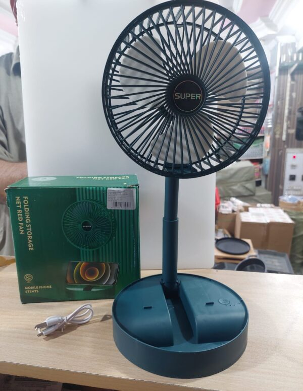 Rechargeable - Portable Telescopic Folding Fan | USB Foldable | Table Desk Fan | Telescopic Design Floor | 3 Speeds Adjustable height Fan (Random color) - Image 2