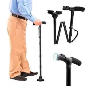 Portable Folding Walking Stick with Led Light & Aluminium Handle For Adults or old Peoples Black