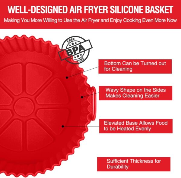 (1 pcs )Air Fryer Tray Silicone Liners | Silica Gel Baking Tray | Silicone Round Air Fryer Liner With Handle Non-stick Heat Resistant (Random color) - Image 5
